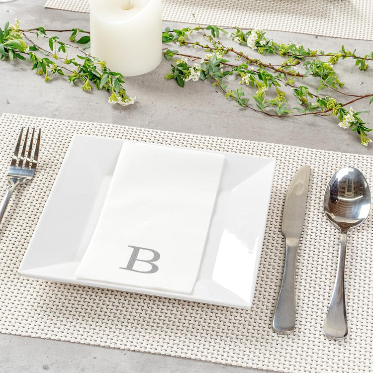 Paper Rectangle Silver Letter B Linen (50 Count)