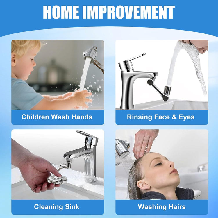 1080° Swivel Faucet Extender, 2 PCS Sink Aerator Attachment with Dual Spray Modes, Rotatable Robotic Arm for Kitchen and Bathroom, Splash Filter Extension for Hand, Face, and Hair Washing