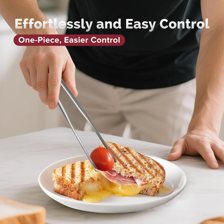 Precision Serrated Non-Slip Tips Cooking Tongs 2 Set (9" & 12"), One-Piece Easy to Control Stainless Steel Kitchen Tweezer Tongs, Multi-Purpose Food Tweezers for Baking, Food Plating, BBQ