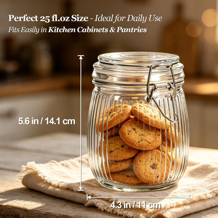 Ribbed Glass Mason Jars with Airtight Lids 25 oz 6 Pack Coffee (6 Count)