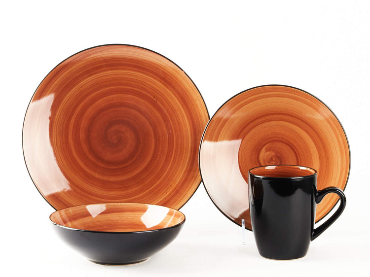 HomeVss, 16-Piece Dinnerware Set - Serves 4, Black and Speckled Purple Plates & Bowls Set | Microwave & Dishwasher Safe Mix Cobalt, Mocha, Rose, Spice