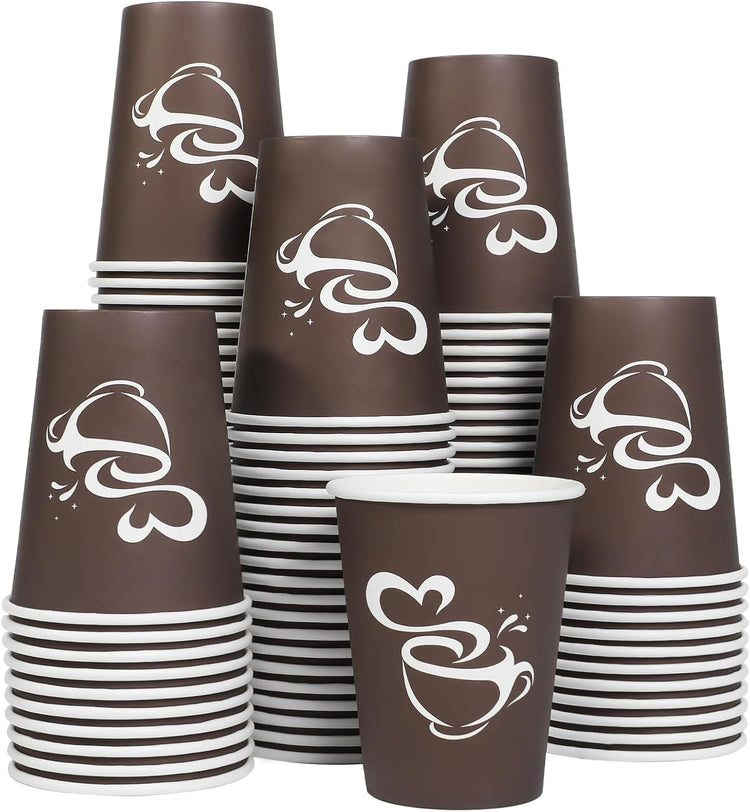 100 Count 12 oz Paper Coffee Cups, Disposable Drinking Cup for Hot or Cold Beverage, 12 ounce Brown Coffee Cups for Party, Business, Travel, Picnic