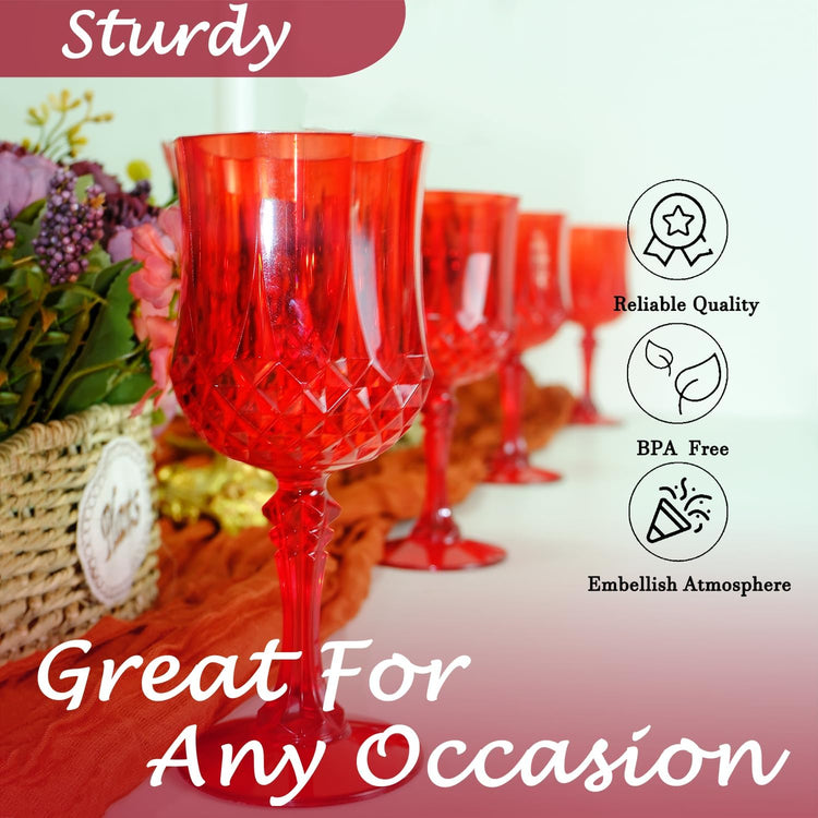 Plastic Wine Glasses,Plastic Goblets Vintage Style Cordial Drinking Glasses for Wedding Reception, Grand Event Party Supplies (48, Red)