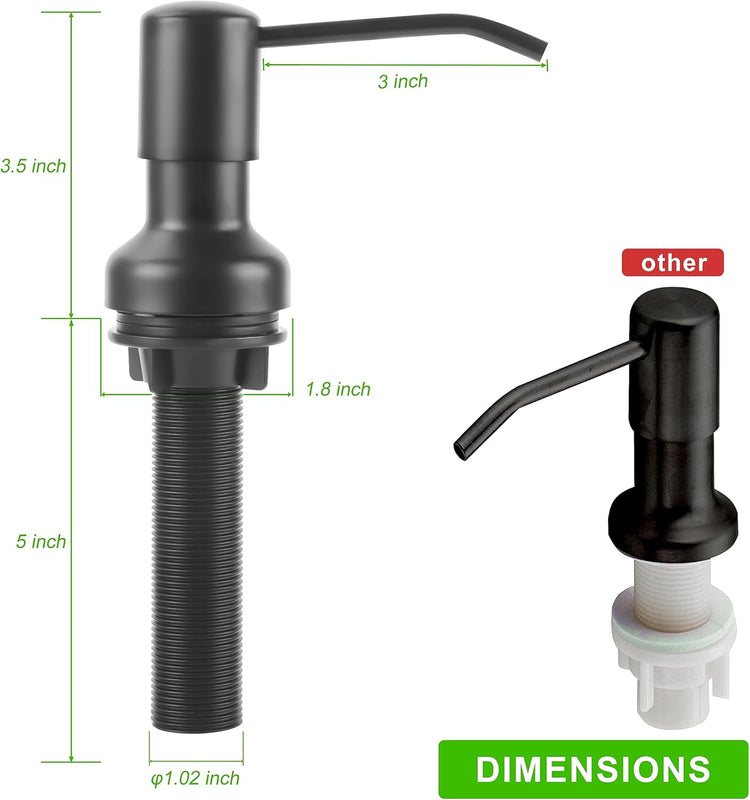 Soap Dispenser for Kitchen Sink, Sink Soap Dispenser with Longer Threaded Shaft Shank, 47" Extension Tube Connects Directly to Dish Soap Container, Wider Pump Head Base (Black)