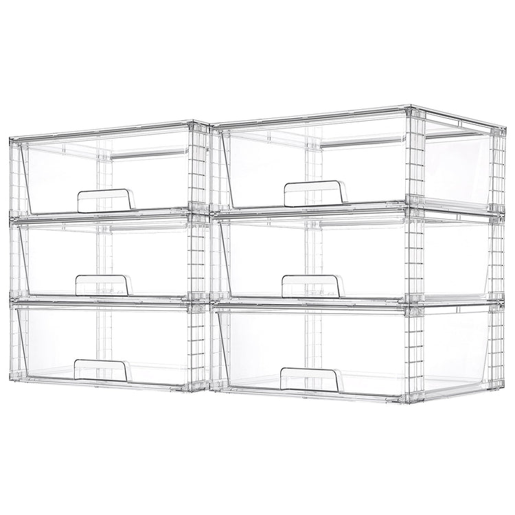 6 Pack Large Clear Stackable Storage Drawers for Closet (6 Count)