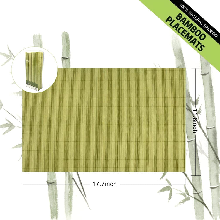 ANDSTAR Set of 8 Pcs Bamboo Placemats Sushi Rolling Mat Japanese Style Natural Anti-Slip Bamboo Placemats Washable Heat-Resistant Table Mats for Dining Room and Kitchen(Green)