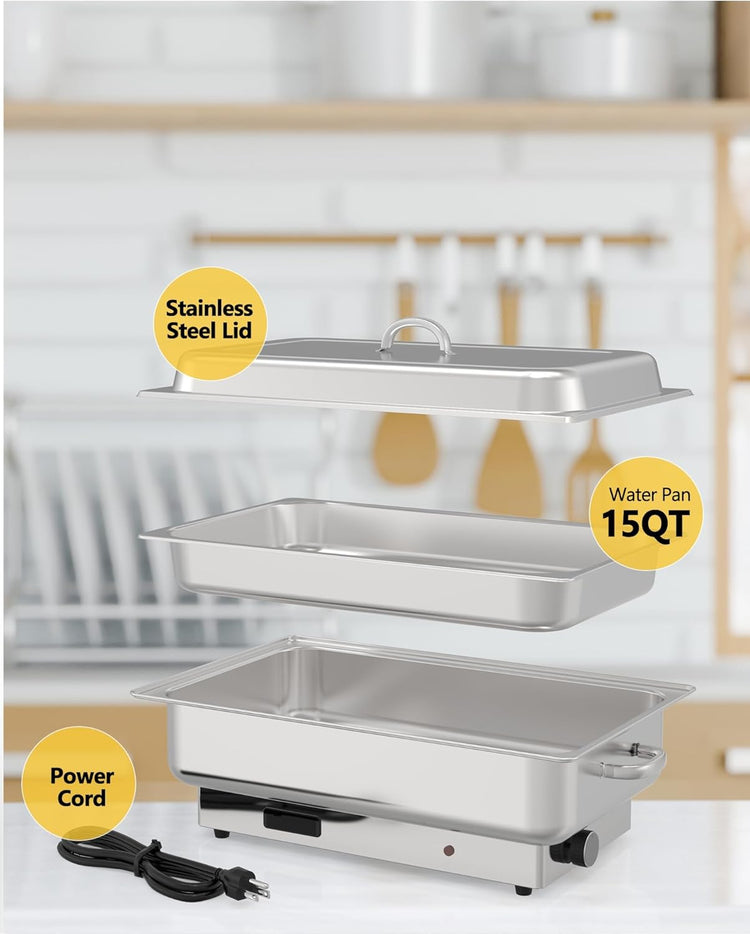Electric Chafing Dish Buffet Set, 9QT Buffet Servers and Warmers Stainless Steel Chafing Dish, Commercial Food Warmer with Temperature Control Display for Parties, Catering, Festivals