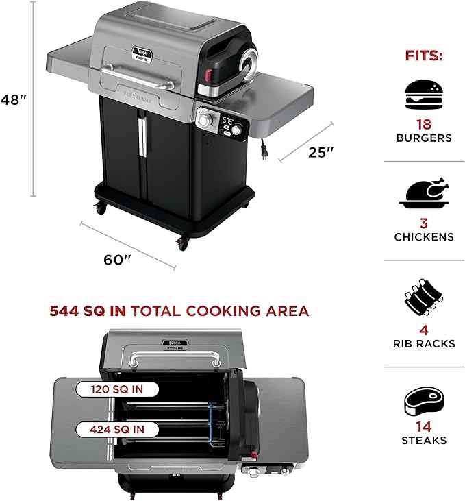 Ninja FlexFlame, Grill and Smoker, Electric and Propane Grill, Roaster, BBQ Grill, 5-in-1 Cooking System, 3 Burner, Digital Control, Outdoor Cooking, Griddle, Pizza Maker, Stainless Steel, PG301