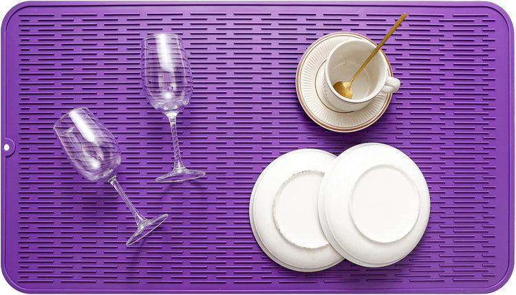 Silicone Dish Drying Mat for Multiple Usage,Easy clean,Eco-friendly,Heat-resistant Silicone Mat for Kitchen Counter or Sink,Refrigerator or Drawer Liner Purple 4XL 32 inches x 18 inches