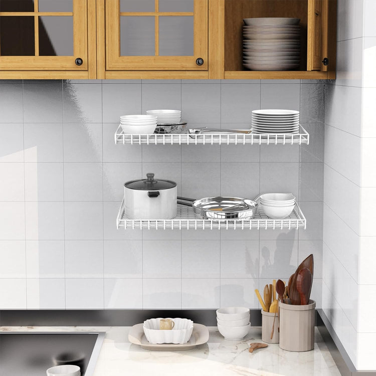 WALMANN 2 Pack Garage Wall Shelf, 23.5" x 12" Wall Mounted Storage Shelves for Garage, Closet, Laundry Room, Heavy Duty Wall Shelving, Holds Up to 65 Lbs(White)