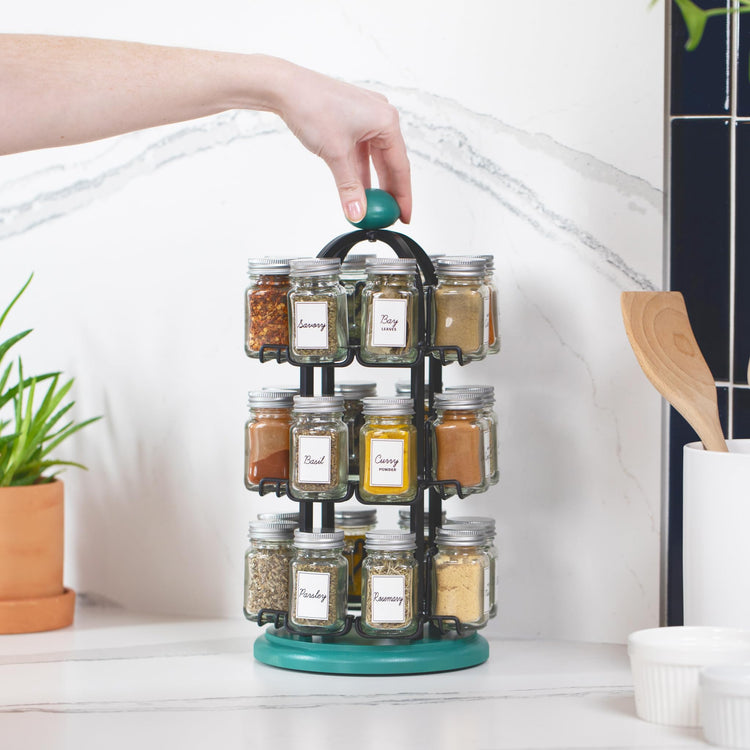 Adrinova 24 Jar Rotating Spice Rack with Spices Included & 5