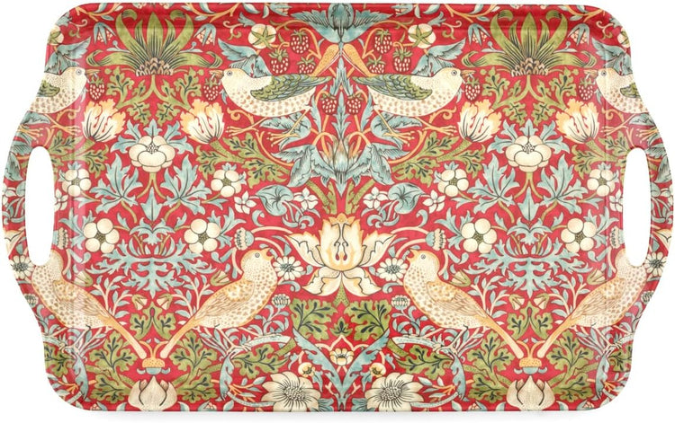 Pimpernel Morris & Co Strawberry Thief Red Melamine Tray with Handles - Elegant Serving Tray for Tea Parties, Decorative Table Display - Stylish Kitchen & Dining Organization, Ideal Gift for Her