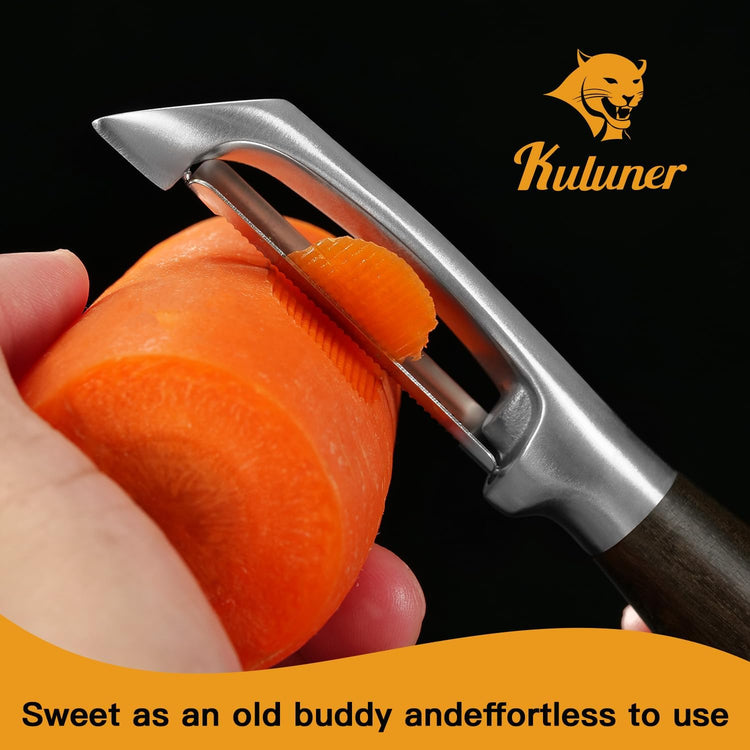 Serrated Blade Premium I Type 304 Stainless Steel Multifunctional Kitchen Peeler Real Wood Handle Ultra Sharp Blade Vegetable Potato Apple(Agarwood)