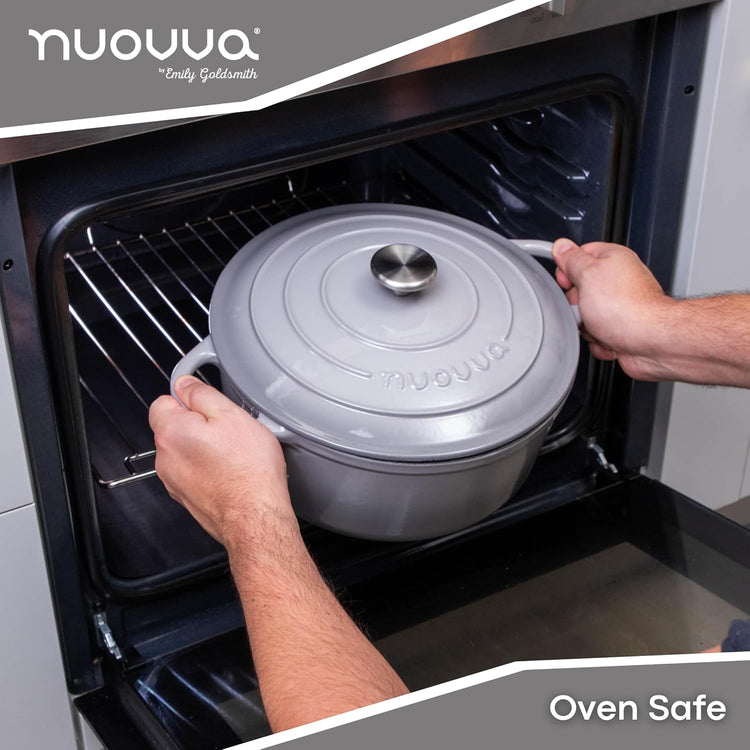 Cast Iron Dutch Oven with Lid – Non-Stick Ovenproof Enamelled Casserole Pot – Sturdy Dutch Oven Cookware – Grey, 7.3-Quart, 30cm – by Nuovva - Nestoria