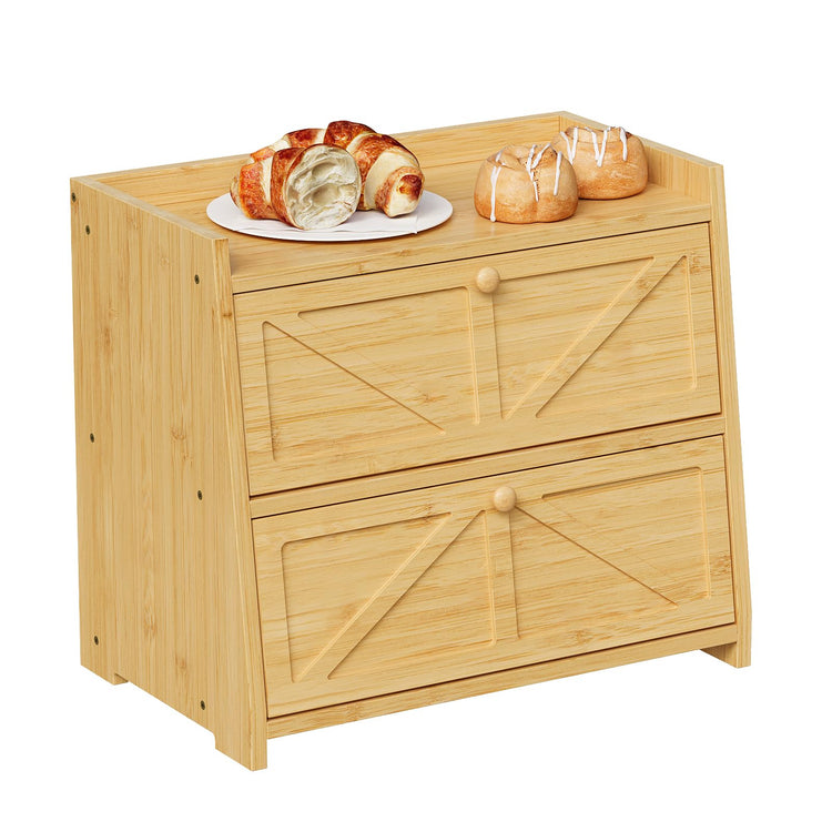Vintage Double Layer Bread Box for Kitchen Counter Bamboo Bread Storage Container Large Capacity Bread Storage Bin