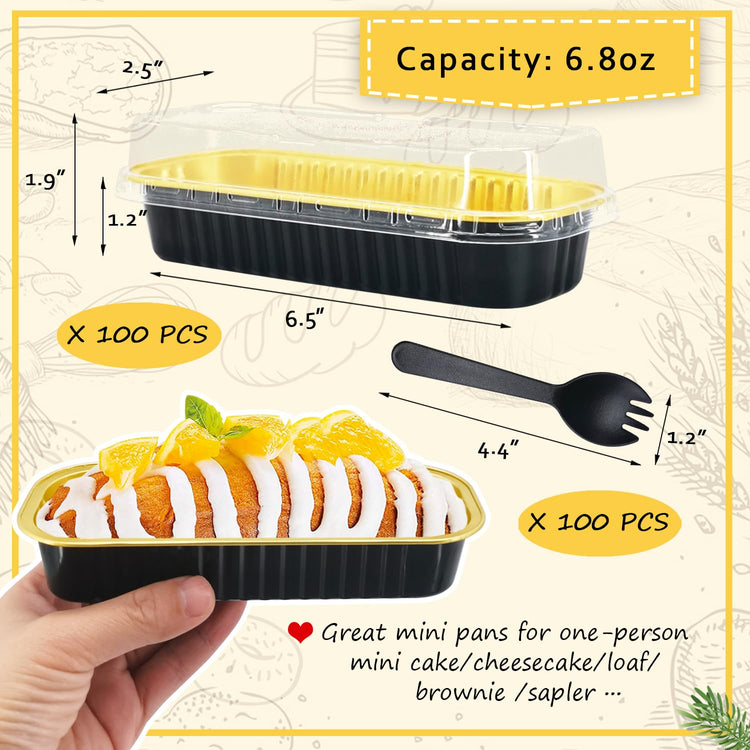 Mini Loaf Pans with Lids 100 Pack (6.8 Fl Oz)