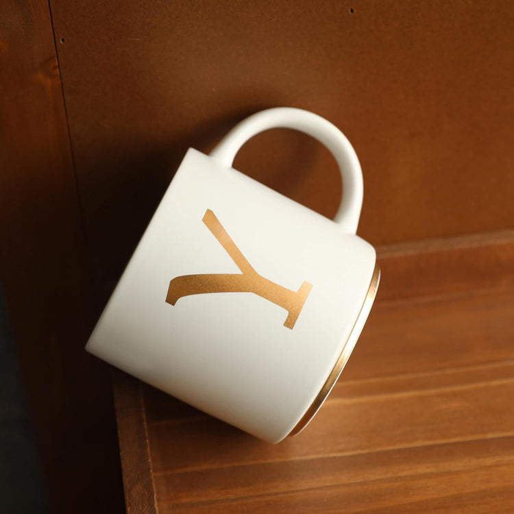 COLLECTIVE HOME - Monogram Ceramic Mugs, 15 oz Golden Initial Coffee Cups, Elegant Alphabet Tea Mugs, Elegant Personalized Mug with Gift Box, Unique Mug with Double Side Capital Letter (Y)