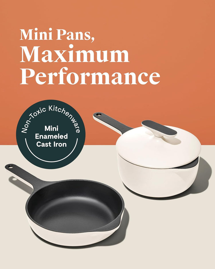 Caraway Cast Iron Skillet - 8” Enameled Cast Iron Pan With 3 Layer Enamel Coating - No Seasoning Required - Compatible With All Stovetops - Free From Forever Chemicals - Cream - Nestoria