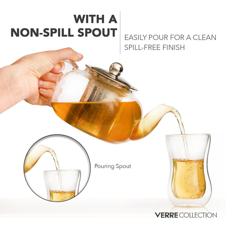 Glass Teapot Stovetop Compatible Kettle with Stainless Steel Removable Infuser