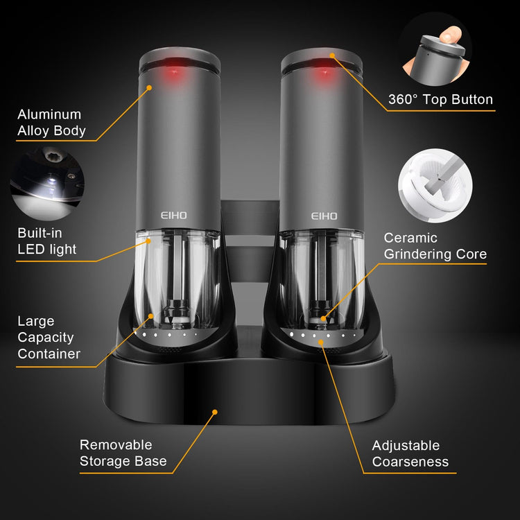 Electric Salt and Pepper Grinder Set USB Rechargeable (2 Count)