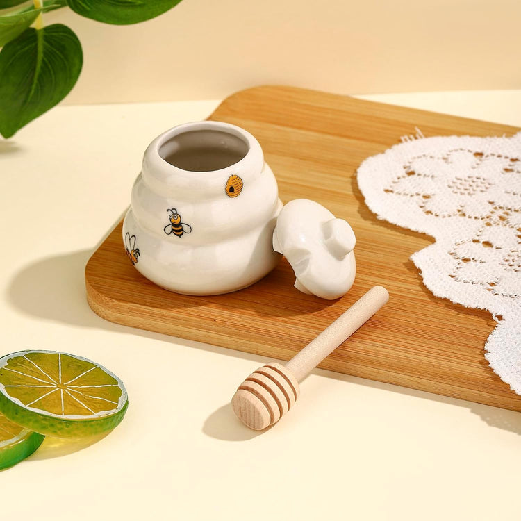 12 Sets Ceramic Bee-Happy Honey Pot with Dipper,Honey Jar Serving Set with Exquisiting Package for Wedding Favor,Bridal Shower Favor, Baby Shower Favor,Party Favor (12)