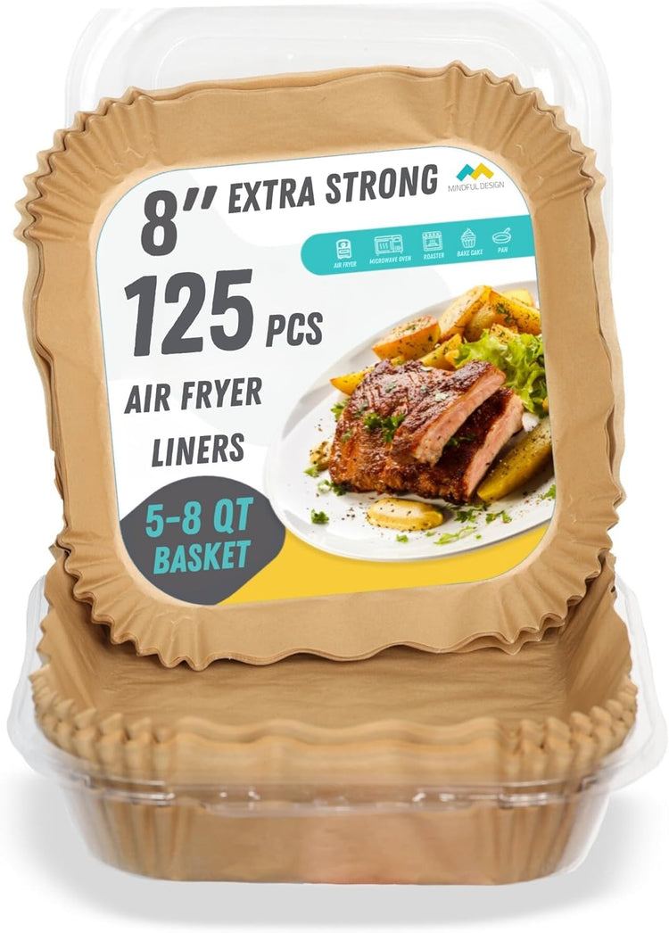 Air Fryer Liners Disposable – 125 pk 8" Unbleached Non-Stick Parchment Paper, Fits 5-8 QT Basket, Air Fryer Liners | Airfryer Liners