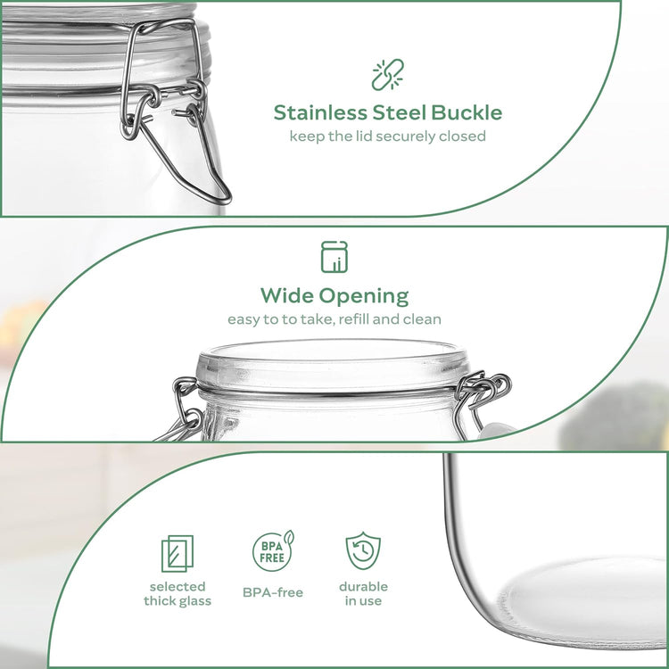 Glass Food Storage Jars with Airtight Lids 17 oz Round 4 Pack Kitchen Storage Containers Cabinet Canisters Sealed Pot Canning for Pasta, Cereal, Coffee, Beans, Spice