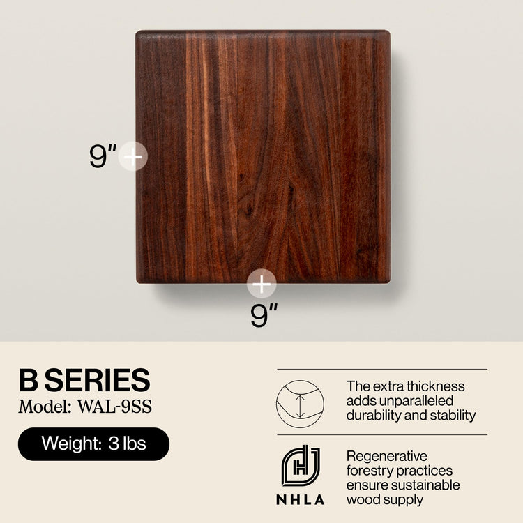 B Series Square Wooden Walnut Cutting Board 12”x12”