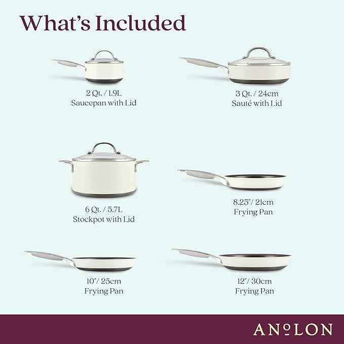 Anolon Achieve Hard Anodized Nonstick Cookware Pots and Pans Set, 9 Piece - Cream