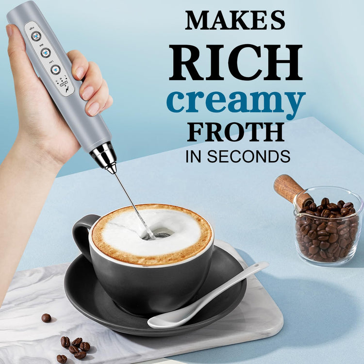 Milk Frother Wand Rechargeable Handheld Whisk Coffee 3 Speed Adjustable