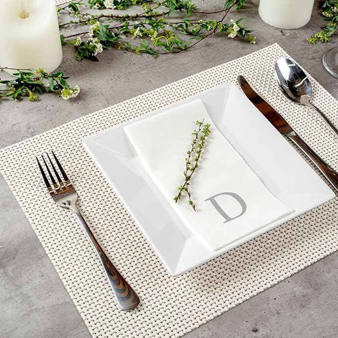 Luxenap 15.8 X 7.9 Inch Linen-Feel Guest Towels, 2000 Lettered Hand Towels - Silver Letter 'D', Sans Serif Font, White Paper Dinner Napkins, airlaid, For Restrooms And Tables - Restaurantware