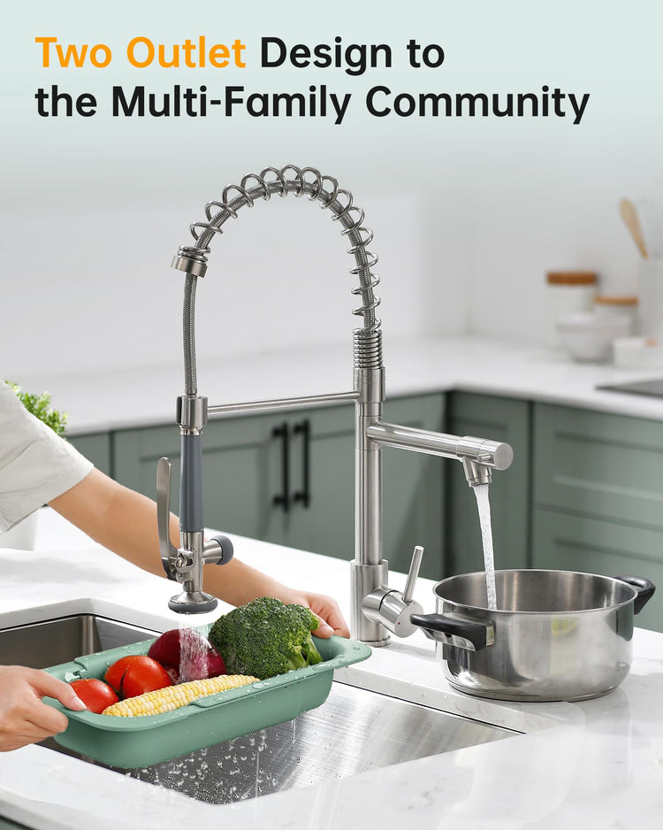 Commercial Pull Down Kitchen Sink Faucet with Sprayer Brushed Nickel