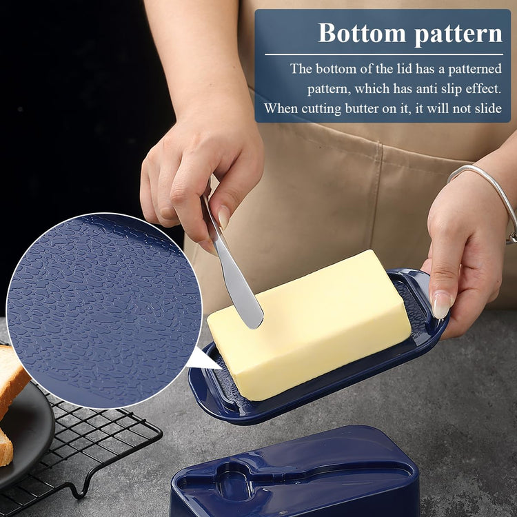 Butter Dish with Lid for Countertop and Refrigerator Door Shelf with Butter Spreader Knife