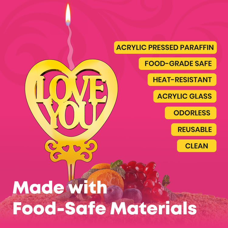 Love You Reusable Gold Romantic Cake Candle