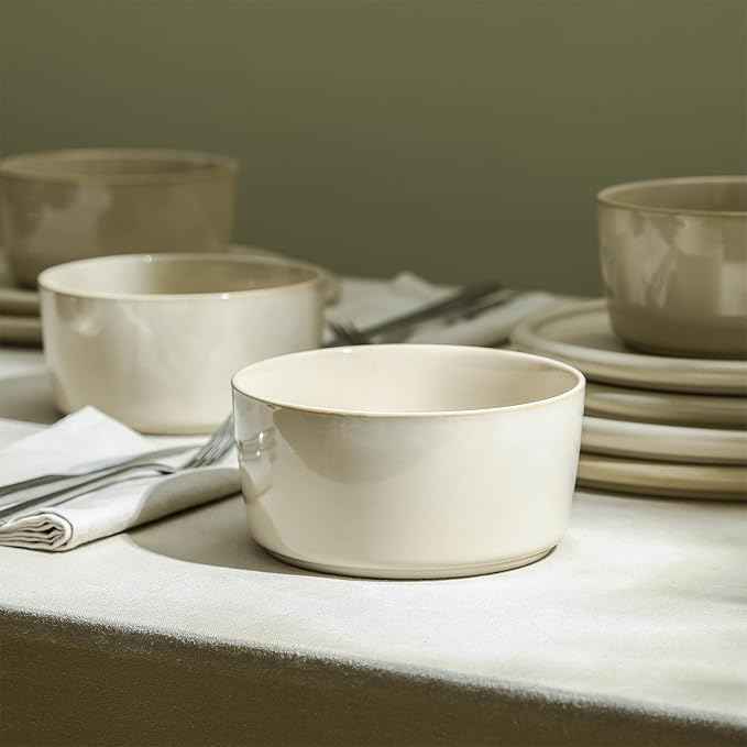 Stone Lain Eden 24-Piece Dinnerware Set Stoneware, Plates and Bowls Set, Dishwasher and Microwave Safe Dish, Dish Set for 8, Beige