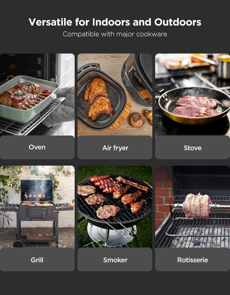 GoveeLife Wireless Meat Thermometer, 500FT Bluetooth Range Food Thermometer with Sensors, Instant Read, Standalone Display Base, IP68 Waterproof Real Time Monitoring Smart Alerts for BBQ, Grill, Oven