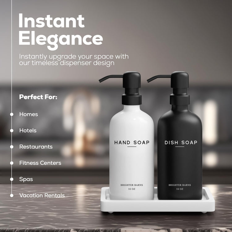 Luxury Glass Hand and Dish Soap Dispenser Set by Brighter Barns (2 Count)