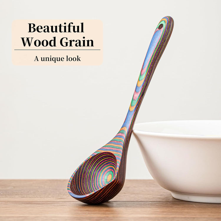 Gudamaye Pakkawood Rainbow Deep Soup Ladle with Spout, 9.6 inch Big Soup Ladle for Cooking