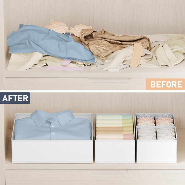 DIMJ Drawer Organizer Clothes 24 Pack - Foldable Baby Organizers and Storage & Dresser Organizer for Bedroom, Closet - Nursery Organization Dresser Dividers for underwear, Sock,Bra, Belt, Tie, White