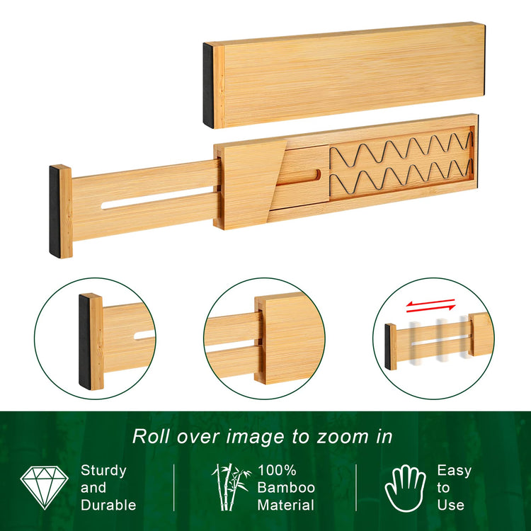 4 Pack Bamboo Drawer Dividers Organizer with Inserts 2.6'' High (4 Count)