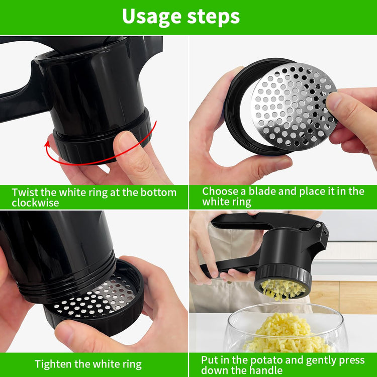Potato Ricer Potato Masher for Potatoes with 3 Interchangeable Discs