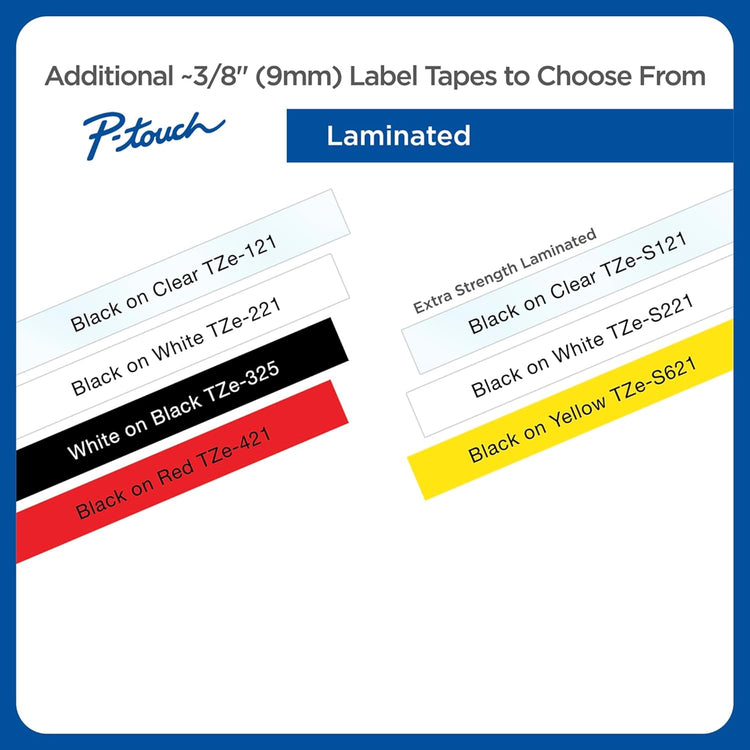 Brother Genuine P-touch TZE-325 Tape, 3/8" (0.35") Wide Standard Laminated Tape, White on Black, Laminated for Indoor or Outdoor Use, Water-Resistant, 0.35" x 26.2' (9mm x 8M), Single-Pack, TZE325