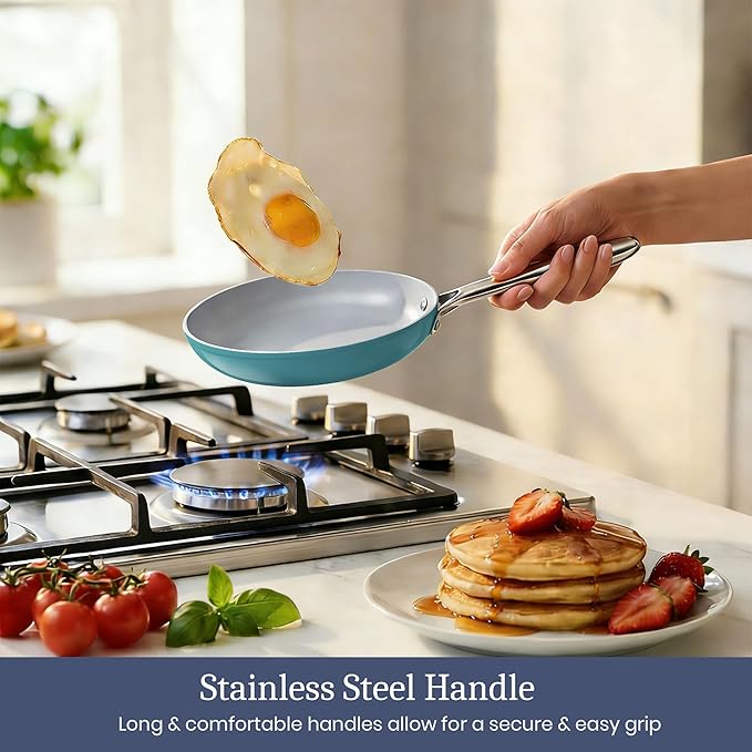 CookinCraze Ceramic Cookware Set, Pots and Pans Set Nonstick with Lid PFAS & PFOA Free, Induction Compatible Oven Safe Up to 500°F Even Heat Distribution, Turquoise