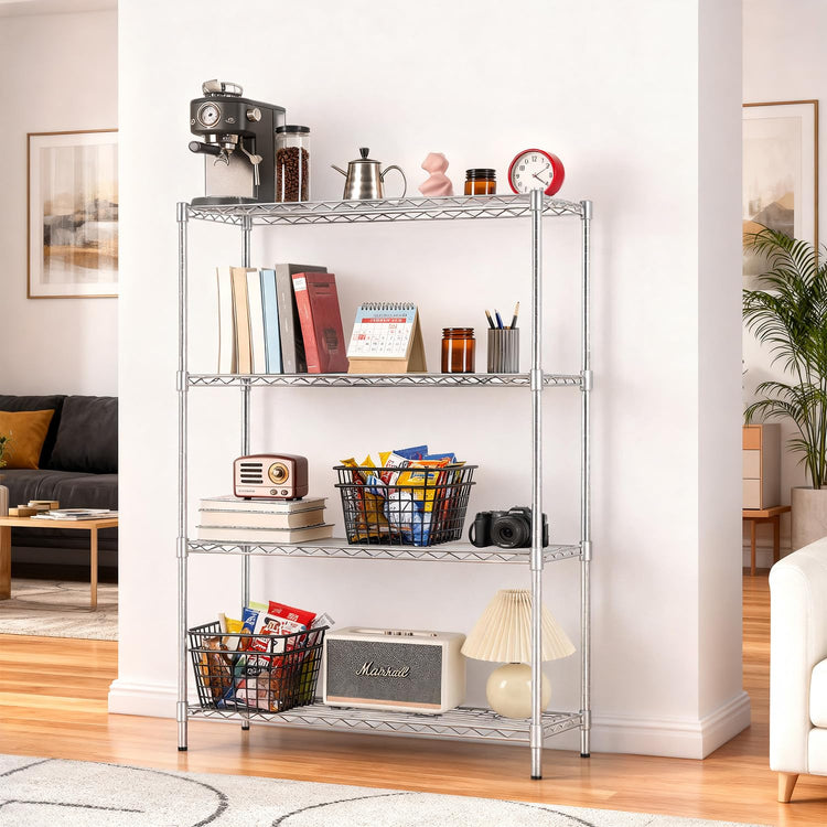 14" D×36" W×54" H Commercial Wire Shelving Unit Metal Shelf with 4 Tier Adjustable Layer Rack Strong Steel for Restaurant Garage Pantry Kitchen Garage