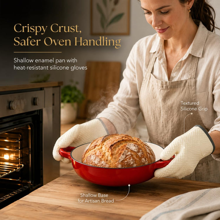 6QT Enameled Cast Iron Dutch Oven for Sourdough Bread Baking