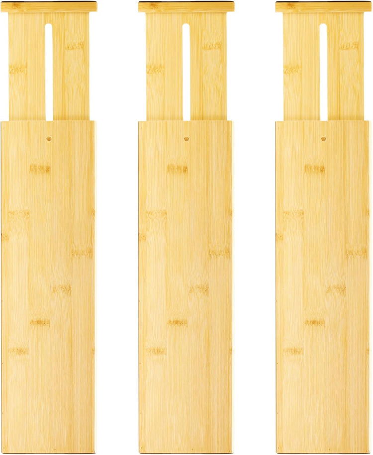 VaeFae 3 Pack Bamboo Drawer Dividers, 4" High Adjustable 16.6" - 21.8" Clothes Drawer Organizers, Expandable Separators for Bedroom/Bathroom/Kitchen/Office Storage