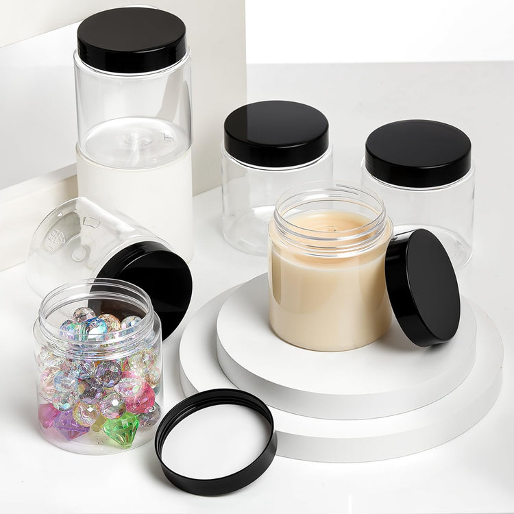 6 Pack 12 oz Plastic Jars Containers with Lids Wide (6 Count)