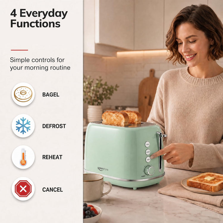 2 Slice Stainless Steel Toaster Retro with 6 Bread Shade Settings
