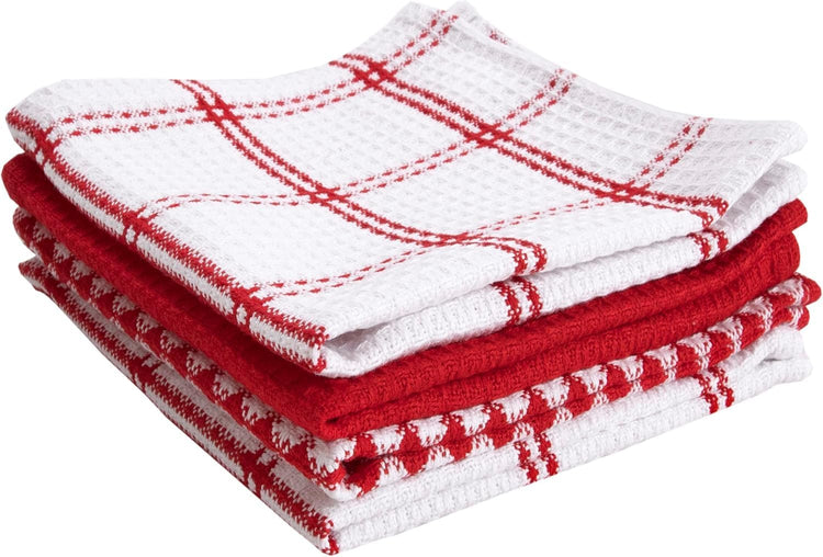 T-FAL Premium Waffle Dish Cloths: Highly Absorbent, Super Soft Long Lasting - 100% Cotton, 12"x13" Flat Waffle Dish Towel for Cleaning & Drying Dishes, (4-Pack), Red - Nestoria