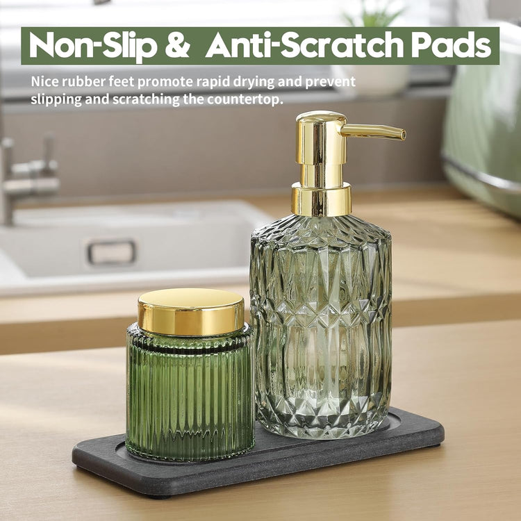 2Pack Diatomite Stone Coasters Water Absorbing Sink Tray for Kitchen & Bathroom Counter, Quick Dry Soap Dish Vanity Caddy, Dispenser Sponge Holder Space Organizer, Dark Gray - 8"x 3.8"
